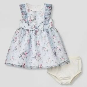 Mia & Mimi Baby Girls' Floral Organza 2pc Designer Dress - Blue Size 3-6M